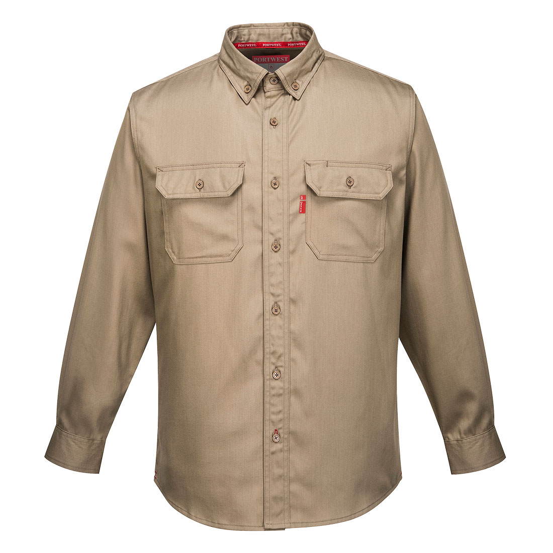 FR89 Portwest® Bizflame® 88/12 FR/AR Button Down Shirts - Khaki